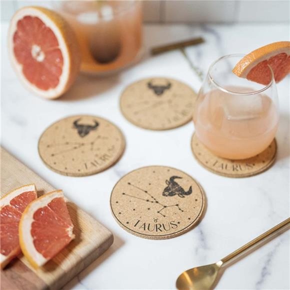 Taurus Cork Coasters - (Set of 4) Unique Boho Zodiac Decor - Modern Astrology - Picture 5 of 6
